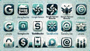 Collage of mobile app logos like Swagbucks, Google Opinion Rewards, TaskBucks, and Meesho