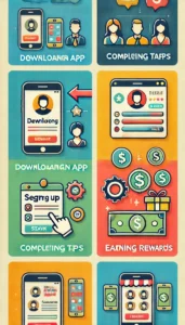 Infographic showing the step-by-step process for earning money with mobile apps