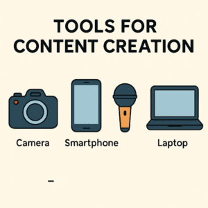 Flat-style digital illustration showing steps to start a YouTube channel and create content.